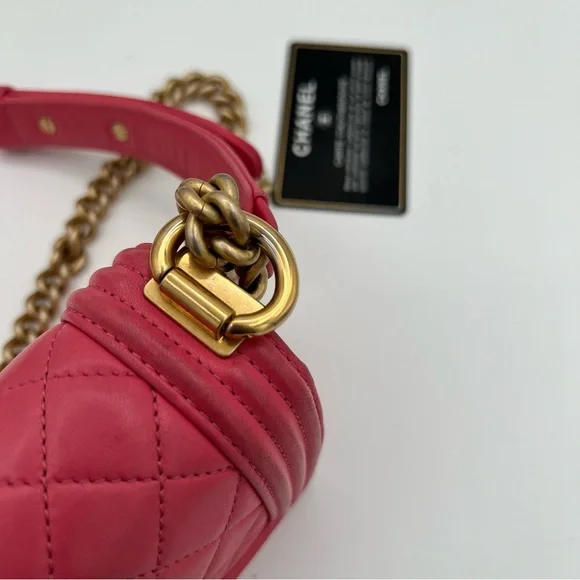 Chanel boy mini shoulder bag ❤️pink lambskin - Picture 10 of 11